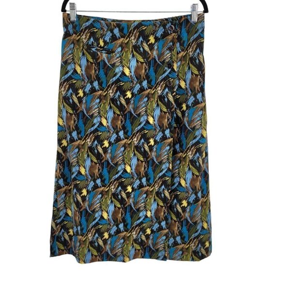 Christopher & Banks Skirt Wrap Retro 70's Abstract Mod Button Midi Blue 8 - Picture 1 of 14